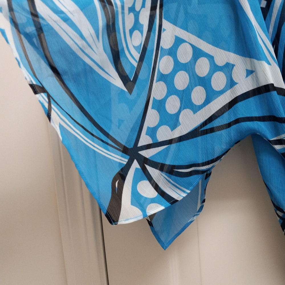 Womens Kimono Top Blue Size 16 Tie Waist Artsy Resortwear Boho Retro - Picture 6 of 15